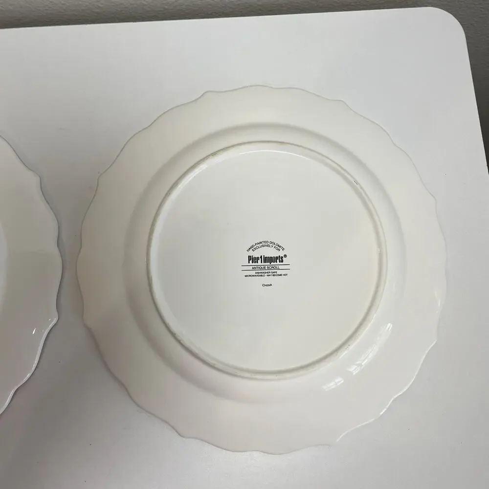 Pier 1 Imports Antique Scroll Stoneware Dinner Plates 11in Discontinued Set of 2